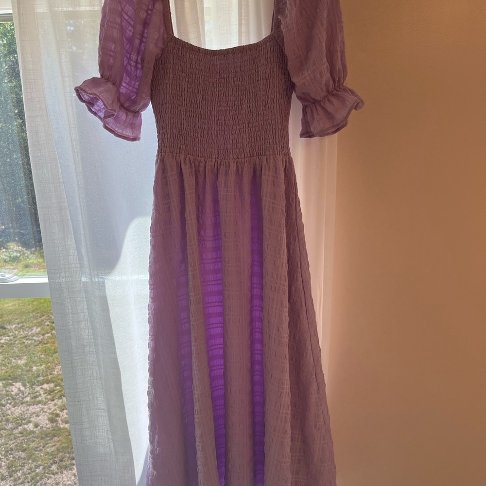 Smocked Dress with Puff Sleeves in Lavender